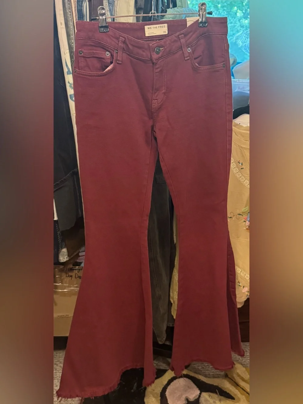 NWT Free People We The Free Emre Low-Rise Flare Jeans - Red Bark Maroon - 28